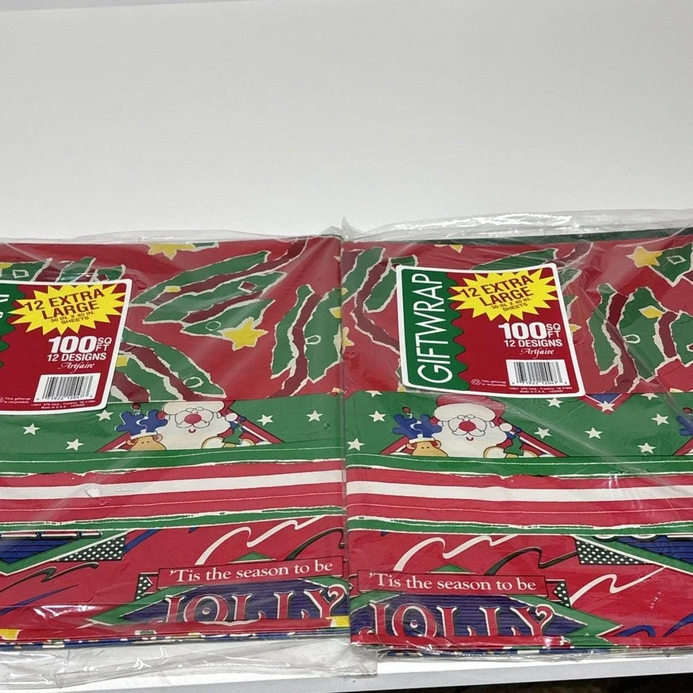Vintage Christmas Gift Wrap Paper Artfaire New Sealed 3 Packs 300sq Feet Holiday
